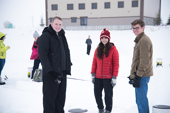 Students go Ice Fishing at Rainbow Lake with the Outdoor Recreation Center.
