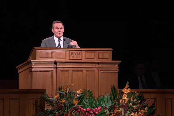 Elder Peter F. Meurs from the Seventy speaks to BYU-Idaho students during Devotional.