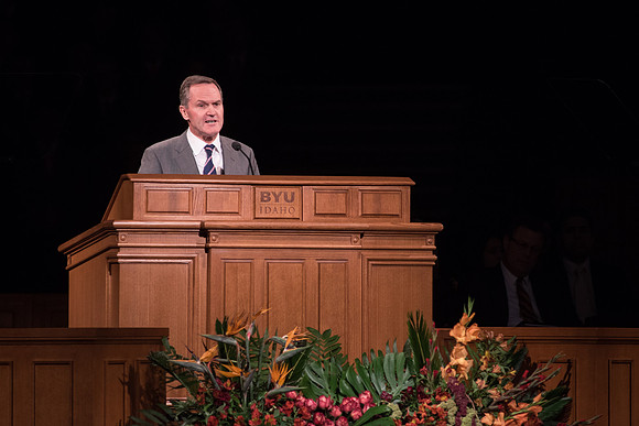 Elder Peter F. Meurs from the Seventy speaks to BYU-Idaho students during Devotional.