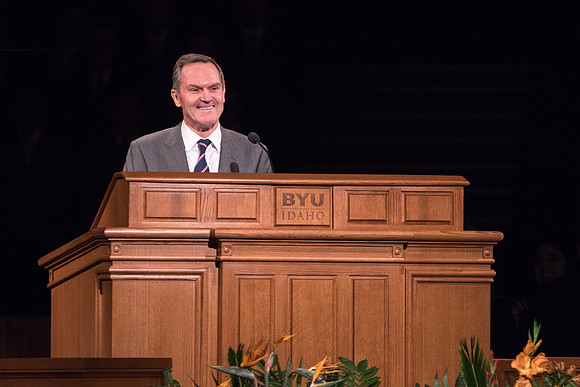 Elder Peter F. Meurs from the Seventy speaks to BYU-Idaho students during Devotional.