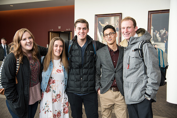 A group of students gather for Devotional.