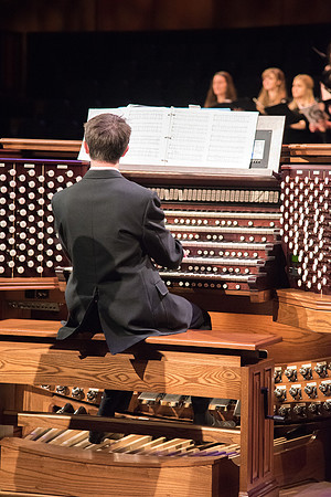 Music student plays the organ for the musical number, "The Spirit of God," in Devotional.