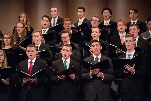 The BYU-Idaho Choir sings, "The Spirit of God," in Devotional.