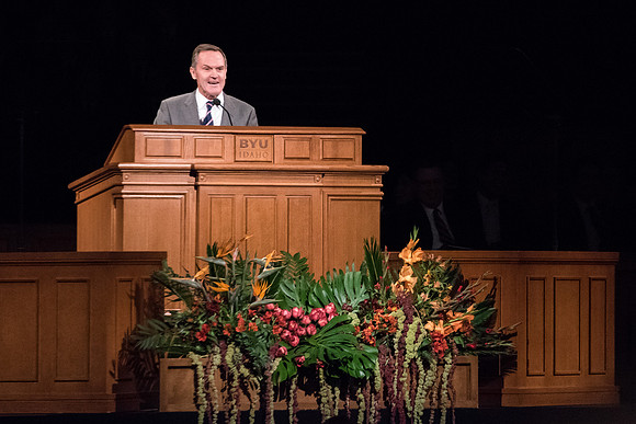 Elder Peter F. Meurs addresses the students of BYU-Idaho.