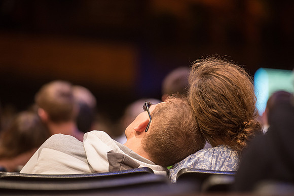Cozy couple during devotional.