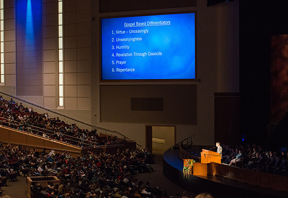 Elder Peter Meurs of the Quorum of the seventy speaks at Devotional in the BYU-Idaho Center.