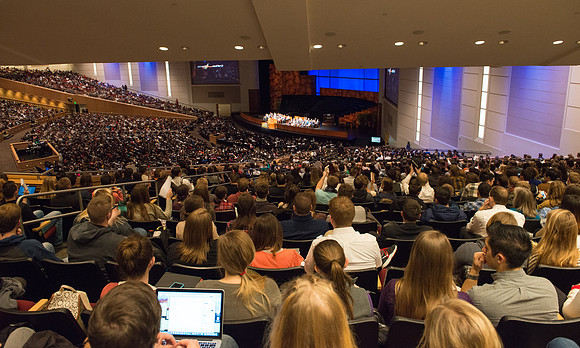 Students gather for the first devotional of Winter 2017 semester.
