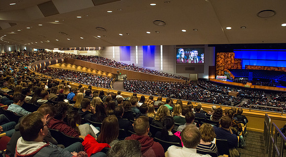 Students gather for the first devotional of Winter 2017 semester.