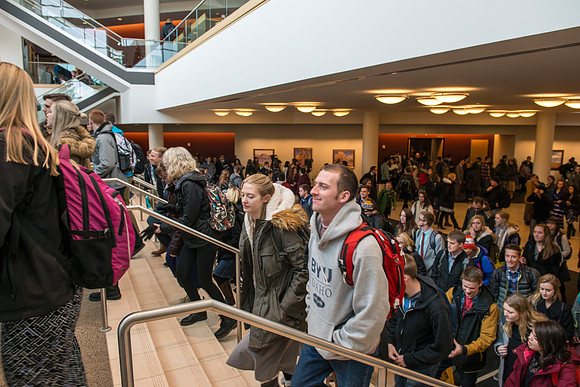 Students gather for the first devotional of Winter 2017 semester.