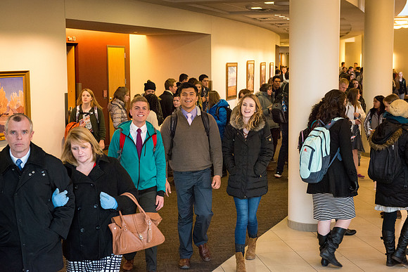 Students gather for the first devotional of Winter 2017 semester.