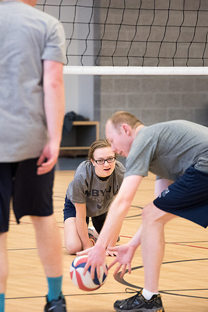 Students play volleyball in class in the BYU-Idaho Center.