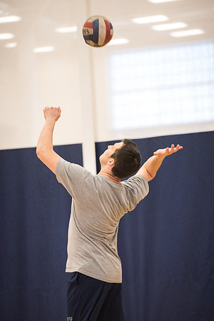 Students play volleyball in class in the BYU-Idaho Center.