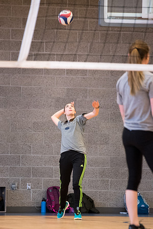 Students play volleyball in class in the BYU-Idaho Center.