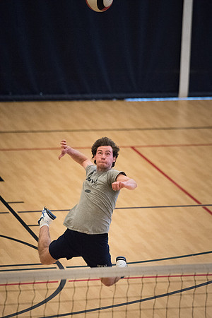 Students play volleyball in class in the BYU-Idaho Center.