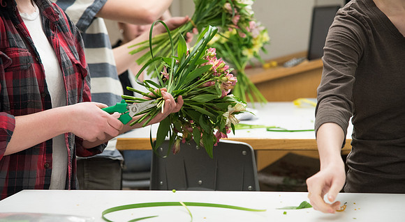Horticulture students in the Floral Design class work on Flower Bouquets.