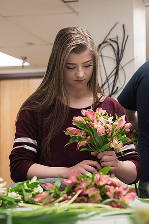 Horticulture students in the Floral Design class work on Flower Bouquets.