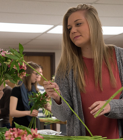 Horticulture students in the Floral Design class work on Flower Bouquets.