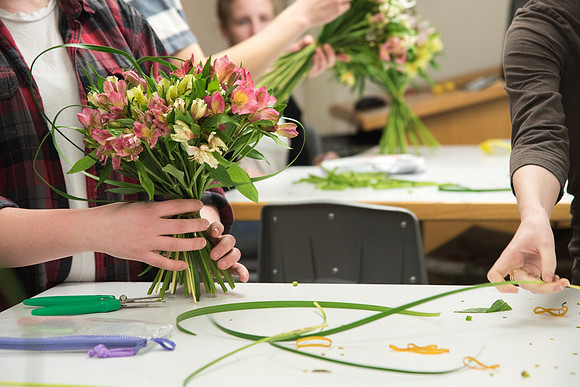 Horticulture students in the Floral Design class work on Flower Bouquets.