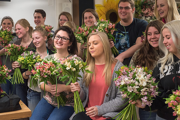 Horticulture students in the Floral Design class work on Flower Bouquets.