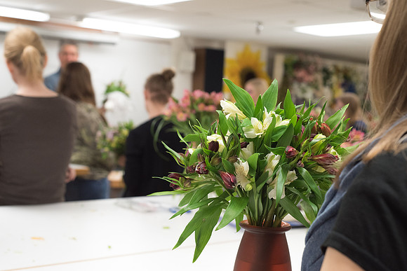 Horticulture students in the Floral Design class work on Flower Bouquets.