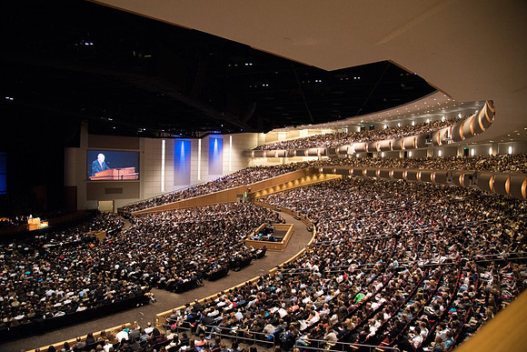 The congregation listens to the newly announced President of BYU-Idaho, President Henry J. Eyring.