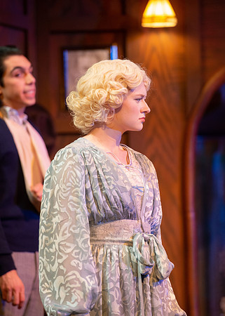 Drama dress rehearsal for the Blithe Spirit play in the Snow theater.