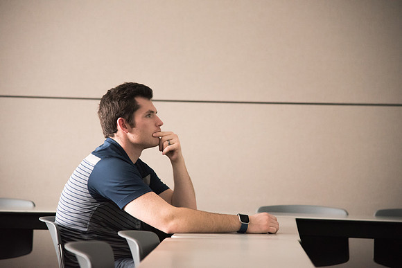 Students work alongside Brother Steve Kugath in the Facility Management class in the Health, Recreation, and Human Performance Department.