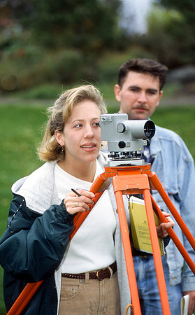 Engineering students participate in a surveying activity