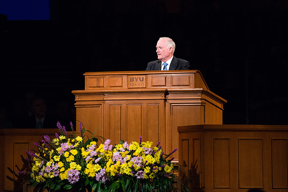 Elder Kim B. Clark gives remarks following the announcement of a new BYU-Idaho President, Henry J Eyring.