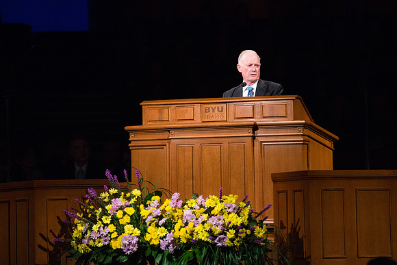 Elder Kim B. Clark gives remarks following the announcement of a new BYU-Idaho President, Henry J Eyring.