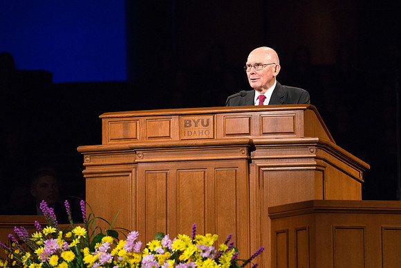 Elder Oaks gives the concluding remarks at this historic devotional.
