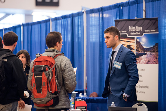 BYU-Idaho students attend the career fair. At the fair, students can find potential jobs and internships for their prospective majors.