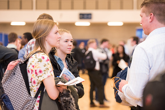 BYU-Idaho students attend the career fair. At the fair, students can find potential jobs and internships for their prospective majors.