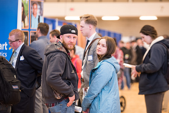 BYU-Idaho students attend the career fair. At the fair, students can find potential jobs and internships for their prospective majors.