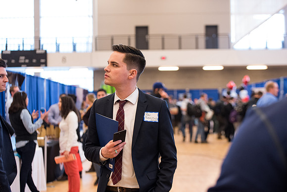 BYU-Idaho students attend the career fair. At the fair, students can find potential jobs and internships for their prospective majors.