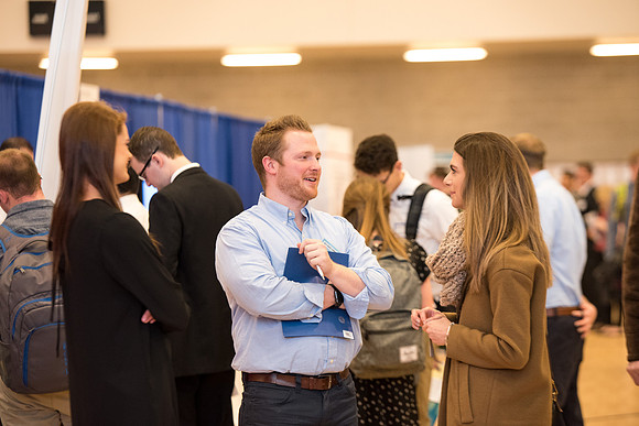 BYU-Idaho students attend the career fair. At the fair, students can find potential jobs and internships for their prospective majors.