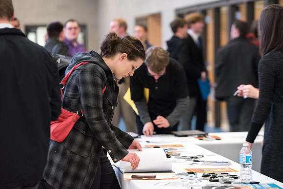 BYU-Idaho students attend the career fair. At the fair, students can find potential jobs and internships for their prospective majors.