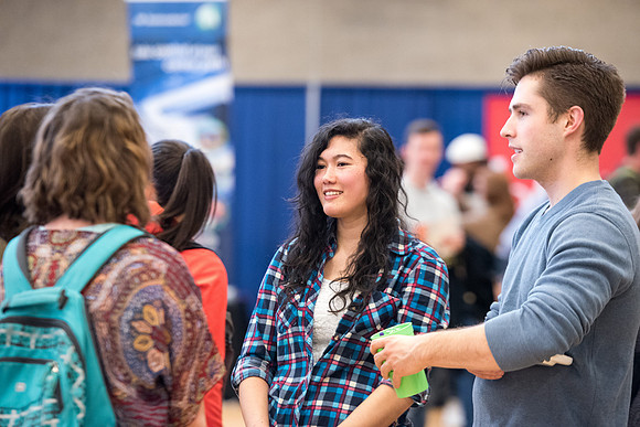 BYU-Idaho students attend the career fair. At the fair, students can find potential jobs and internships for their prospective majors.