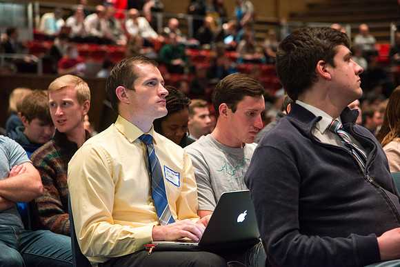 Clayton Christensen a Professor of Business Administration at the Harvard Business, speaks at the BYU-Idaho Forum.