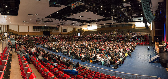 Clayton Christensen a Professor of Business Administration at the Harvard Business, speaks at the BYU-Idaho Forum.