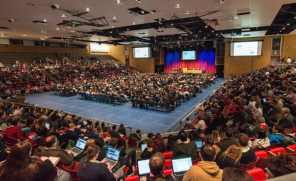 Clayton Christensen a Professor of Business Administration at the Harvard Business, speaks at the BYU-Idaho Forum.