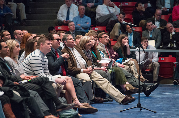 Clayton Christensen a Professor of Business Administration at the Harvard Business, speaks at the BYU-Idaho Forum.