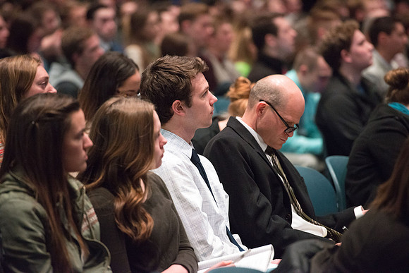 Clayton Christensen a Professor of Business Administration at the Harvard Business, speaks at the BYU-Idaho Forum.