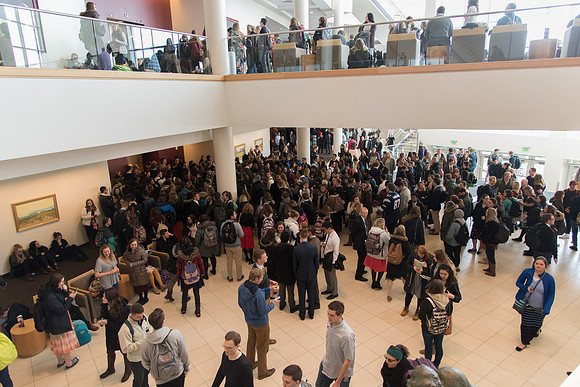 Students gather together for Devotional in the I-Center.