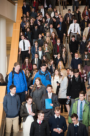 Students exit Devotional.