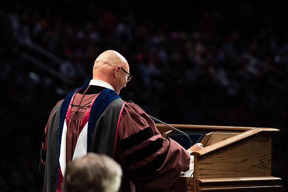 Students graduate from College of Physical Sciences and Engineering. Convocation held in the Hart Building Auditorium.