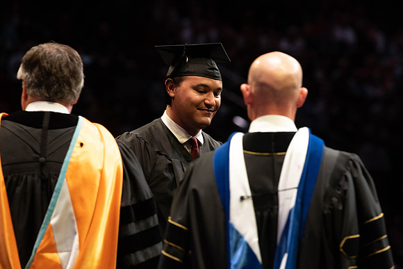 Students graduate from College of Physical Sciences and Engineering. Convocation held in the Hart Building Auditorium.