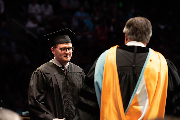 Students graduate from College of Physical Sciences and Engineering. Convocation held in the Hart Building Auditorium.
