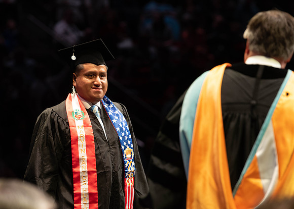 Students graduate from College of Physical Sciences and Engineering. Convocation held in the Hart Building Auditorium.
