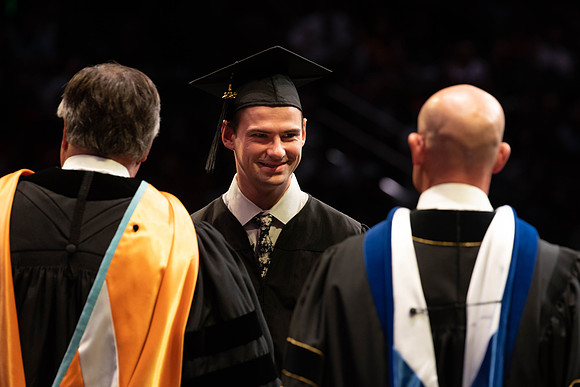 Students graduate from College of Physical Sciences and Engineering. Convocation held in the Hart Building Auditorium.